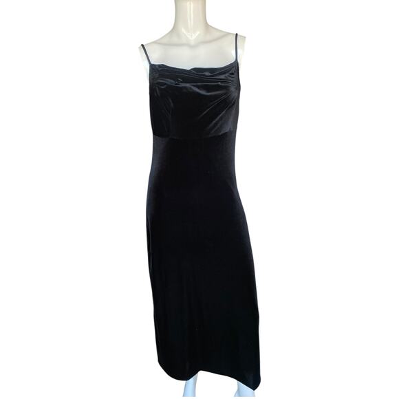 90's Style Black Velvet Midi Dress - Picture 1 of 5